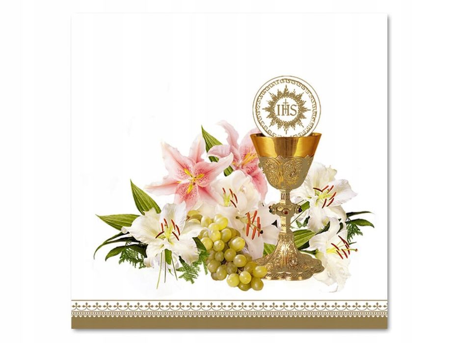 serwetki komunijne kielich z liliami 33x33 cm 20sz komunia ihs hosta
