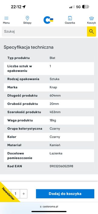 Blat kamienny lazienkowy knap shanxi 60cm