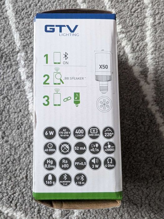 Głośnik żarówka LED MUSIC X50 E27 6W 400lm 3000K 52mA GTV