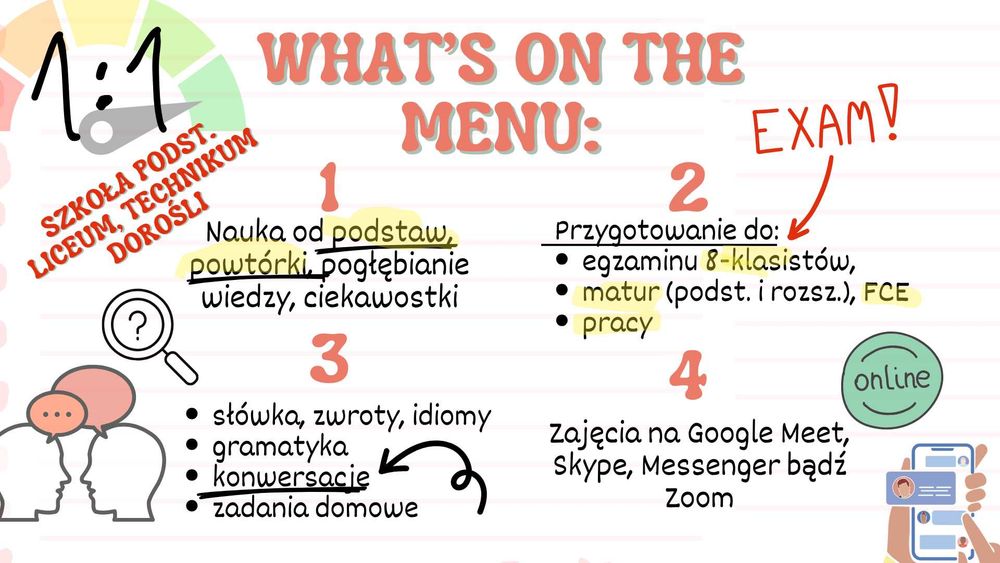 Angielski, korepetycje z angielskiego, zajęcia dodatkowe online