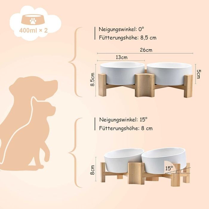 SPUNKYJUNKY 15° ceramiczna miska dla psa z pochylaną podstawą z drewna