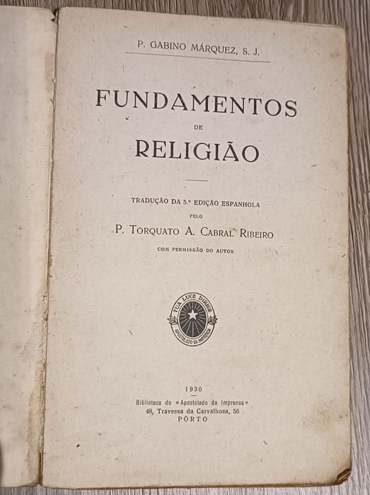 Livro Fundamentos de religião de 1930 de Gabino Márquez