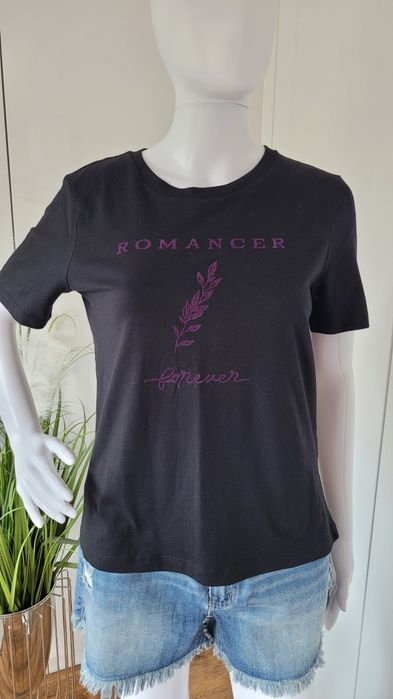 T-shirt damski bawełniany czarny z nadrukiem S