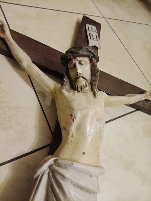 Stary krzyż 116 cm Jezus drewno XIX wiek
