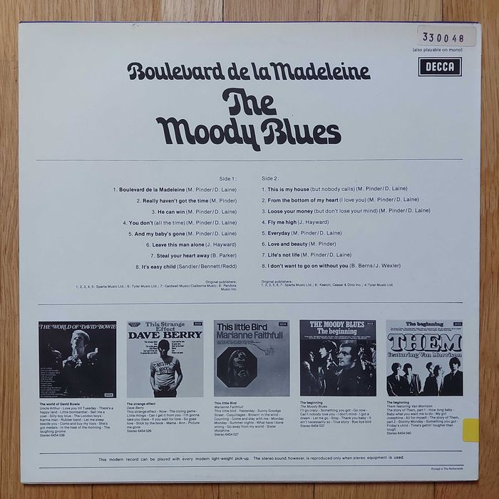 The Moody Blues ‎Boulevard De La Madeleine NL (NM-/NM-) + inne tytuły