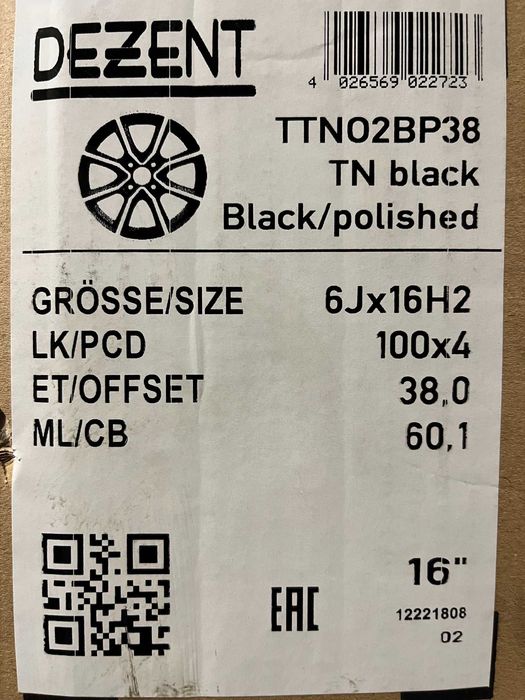 4x felgi aluminiowe DEZENT TN black 16"x6" rozstaw 4x100 ET 38 NOWE