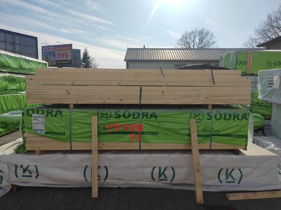 Kantówka świerk, drewno konstrukcyjne 45x45mm Södra TANIO TRANSPORT