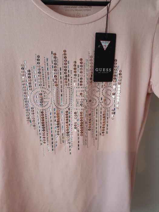 T-shirt pudrowy róż Guess roz.M