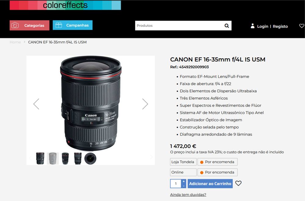 Canon 16-35 f4 L IS USM Absolutamente como nova