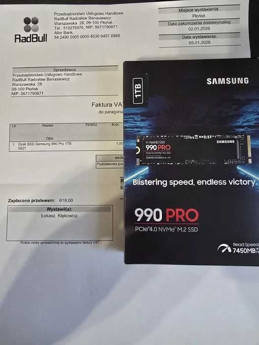 Dysk SSD M.2 Samsung 990PRO 1TB Nowy, Gwarancja!