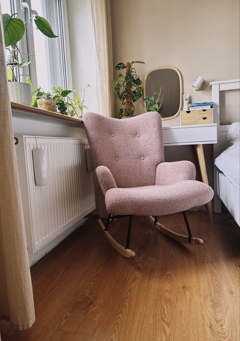 Fotel bujany HOMLA -  MOSS TEDDY BOUCLE różowy