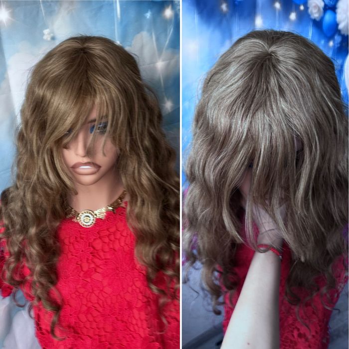 Натуральный парик вьющиеся волосы локоны славянка пепельно русый 60 см