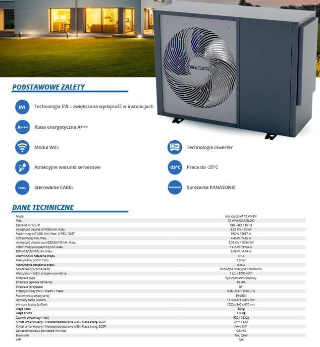 Pompa ciepła Monoblok Weber 12 kW, 3 fazowa