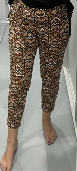 Wzorzyste spodnie H&M aztecki wzór brąz pomarańcz 42 xl jak nowe