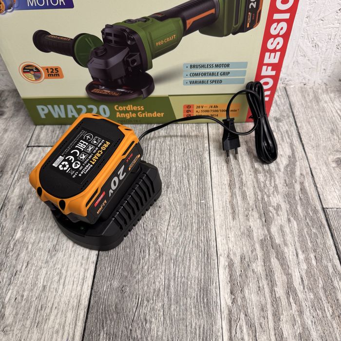 Акумуляторна болгарка PRO-CRAFT PWA220 з безщітковим двигуном 20В,4А