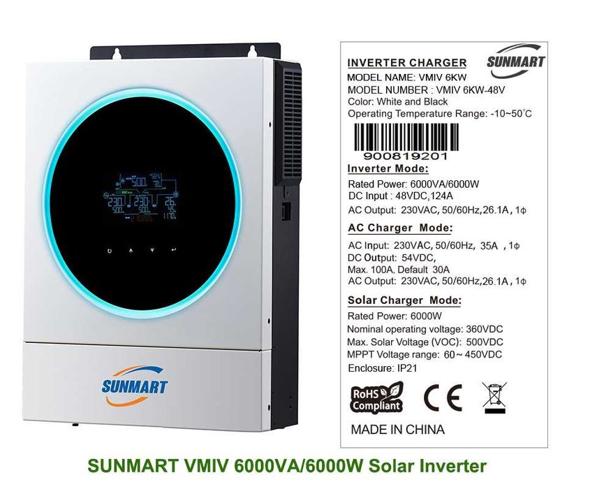 Гібридний сонячний інвертор SUNMART VMIV TWIN 6KW / 48V Wi-Fi: 14 200 ...