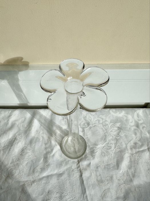 Wazon szklany bezbarwny wysoki ozdobny rant kwiatek 28 cm