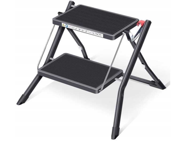 KINGRACK Składana drabina 2-stopniowa z antypoślizgową platformą