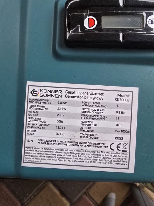 Продам генератор бензиновый Konner&Sohnen KS 3000E, 230В, 3.0кВт