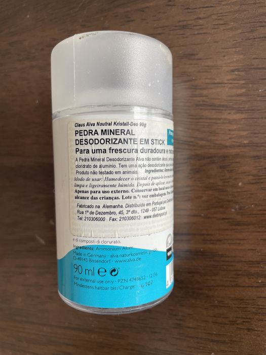 Pedra mineral alúmen desodorizante stick Alva