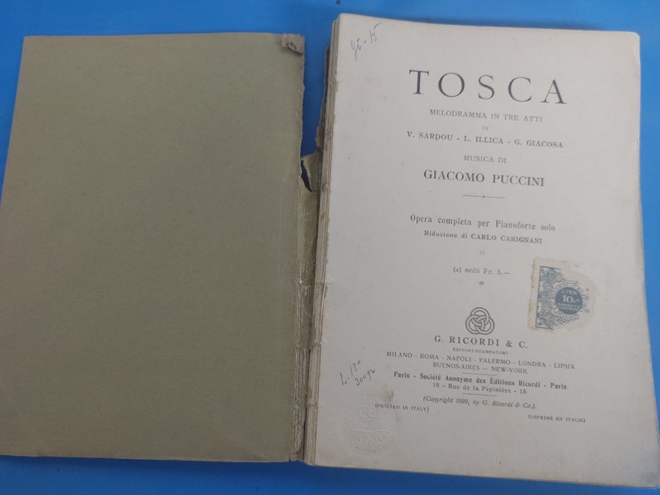 G. Puccini TOSCA nuty fortepian antyk zabytkowe 1899