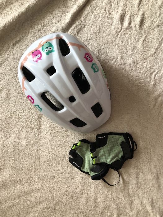 Zestaw kask rękawiczki rowerowe XS S 46-52 dziewczęcy
