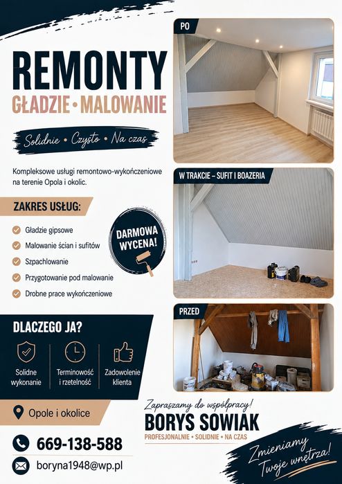 Remonty Gładzie Malowanie Szpachlowanie  Opole i okolice