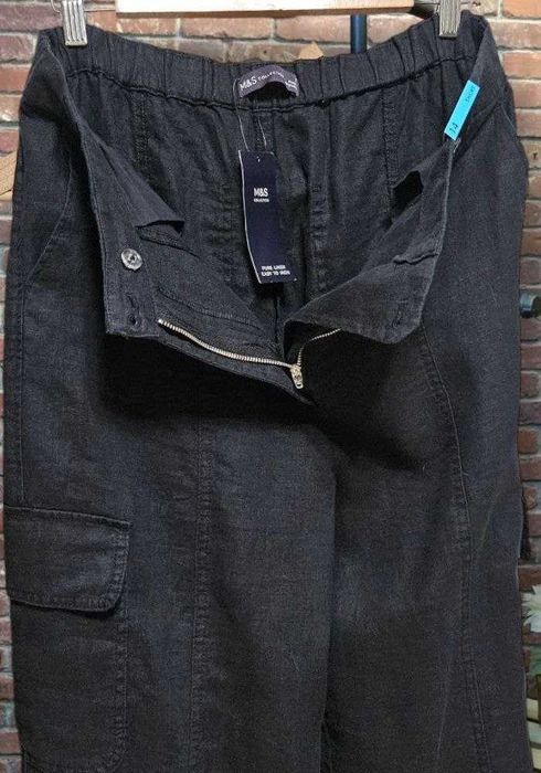 Широкие льняные карго-брюки в цвете графит Marks&Spencer, р. L/XL