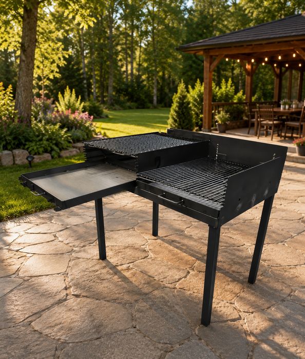 Duży grill gastronomiczny festynowy 120 × 80 cm – regulowany ruszt