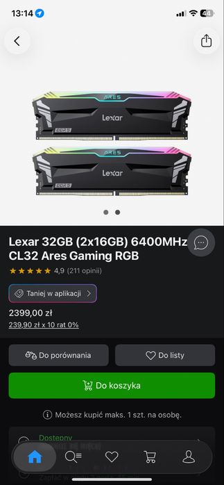 Pamięć ram ddr5 2x16gb 6400Mhz CL32