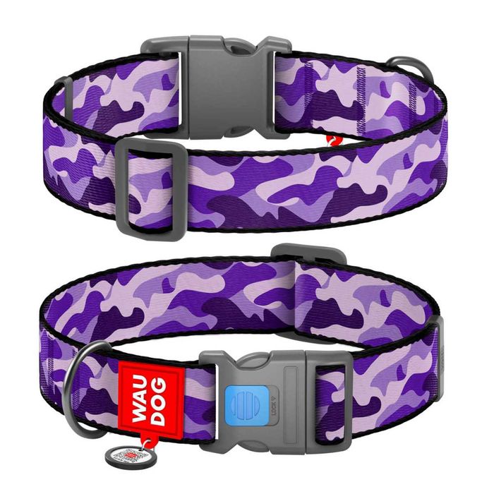 NOVO - Coleira em Nylon WAUDOG com Estampados Exclusivos e Medalha QR – Fecho em Metal ou Plástico