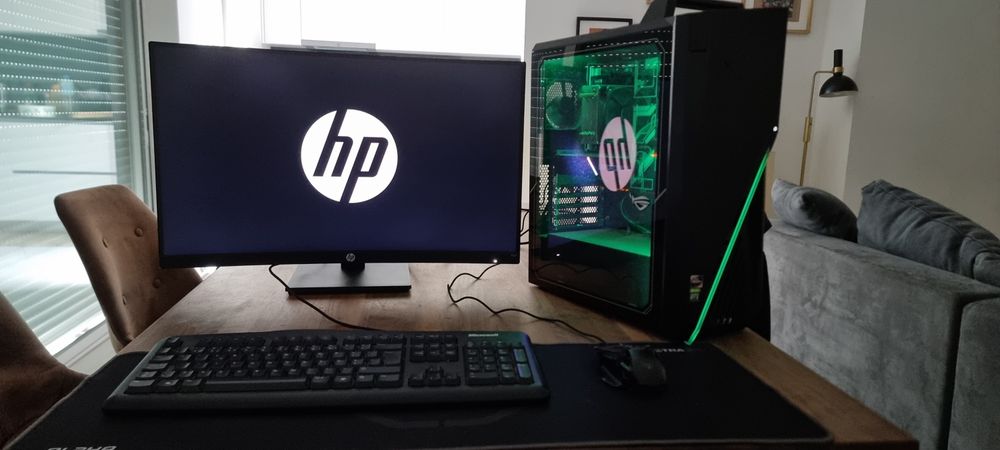 Asus Rog Strix GA15Dh com monitor HP x27c