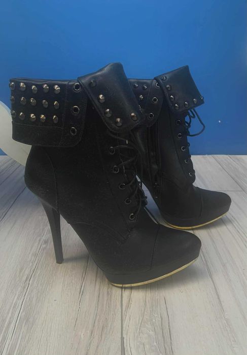 nowe sexy botki na obcasie szpilki ćwieki goth metal vintage 38