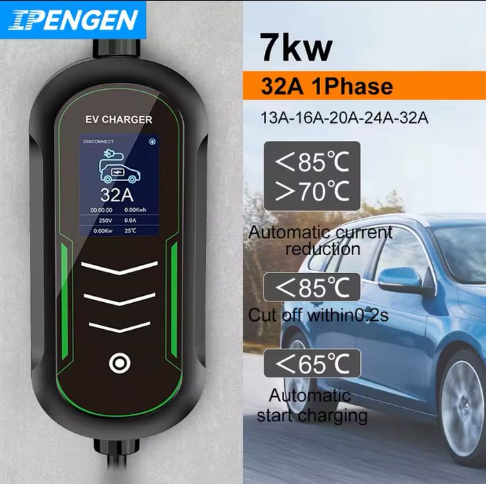 Зарядне до електромобіля 7 kw 32A Type 1 type 2 зарядка трохфазна 11kw