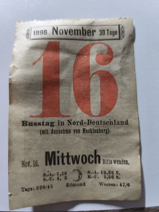 Stara kartka z kalendarza 1898 rok antyk