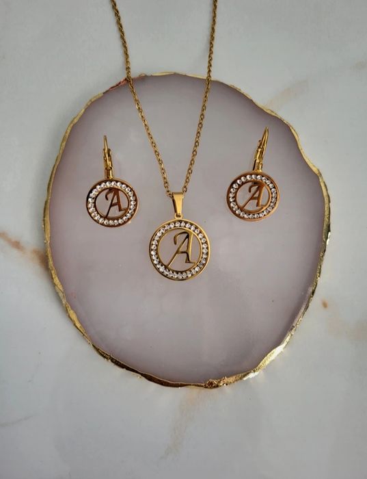 Łancuszek celebrytka naszyjnik z kolczykami komplet