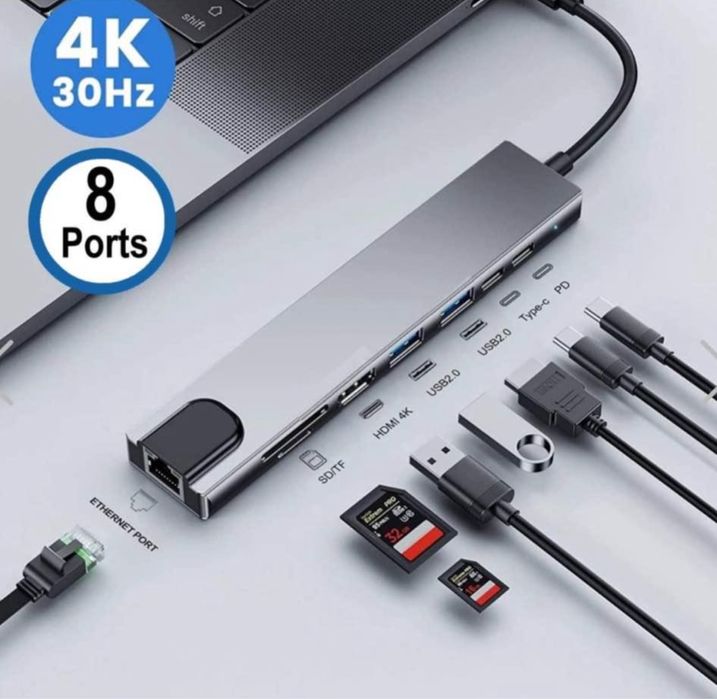 HUB USB-C 8 EM 1 para Computador / IPad / IPhone / Android