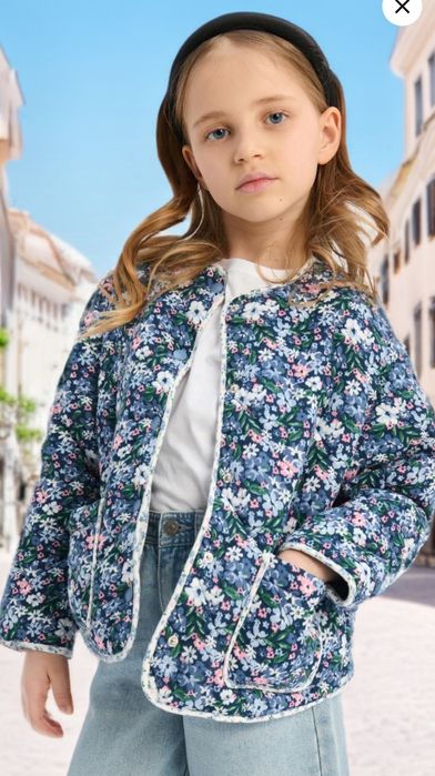 Демісезонна куртка для дівчинки в стилі печворк, квітковий принт
