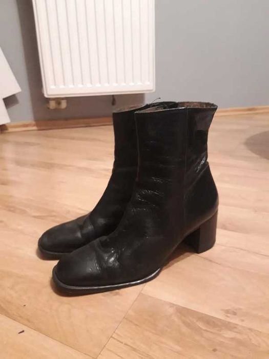 Kozaki botki skórzane czarne rozmiar 38,5