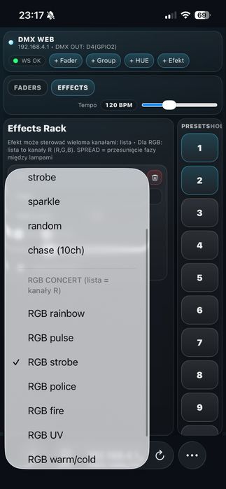 Sterowanie światłami przez WiFi DMX + oprogramowanie