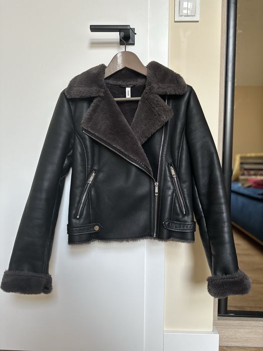 Mango kurtka biker imitacja skóry kożuch S