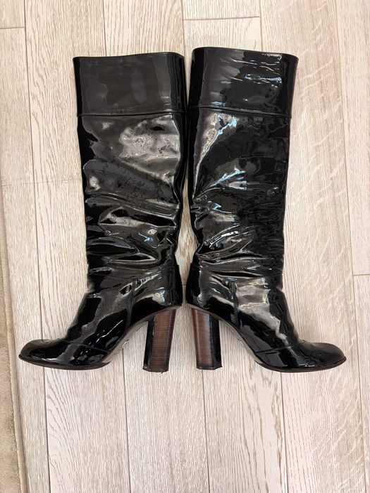 DOLCE & GABBANA Shoes Black Patent Leather Knee High Boots