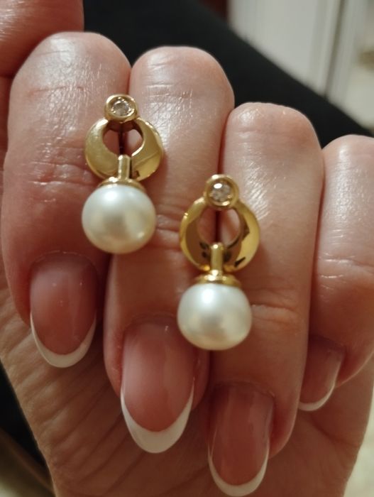8,54г.Золотые серьги с жемчугом,золоті сережки з перлами,золото 585 пр