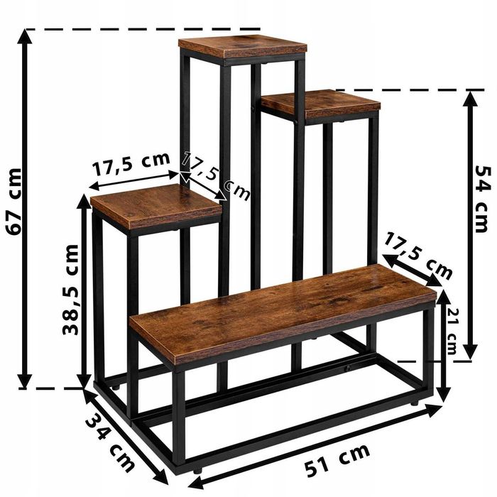 Metalowy Kwietnik Stojący 4 Poziomy Regał Na Kwiaty Rośliny Loft