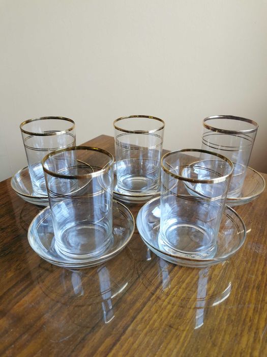 Literatki z podstawkami PRL Vintage złoty rant