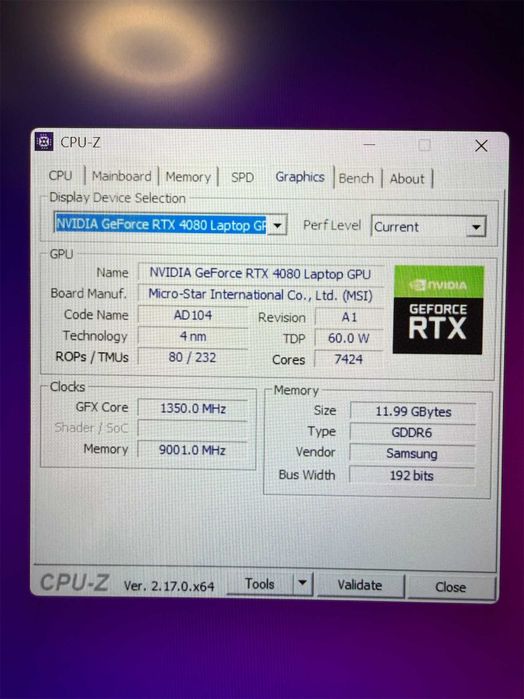 Laptop MSI Vector 16 hx a13vhg-rtx 4080 | 64GB ram | 3TB ssd | gw