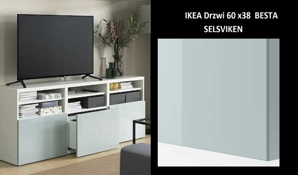 IKEA-SELSVIKEN-Drzwi  NOWE do BESTA front-szuflady-polysk-jasnoszaro-niebieski-60x38  8 szt.