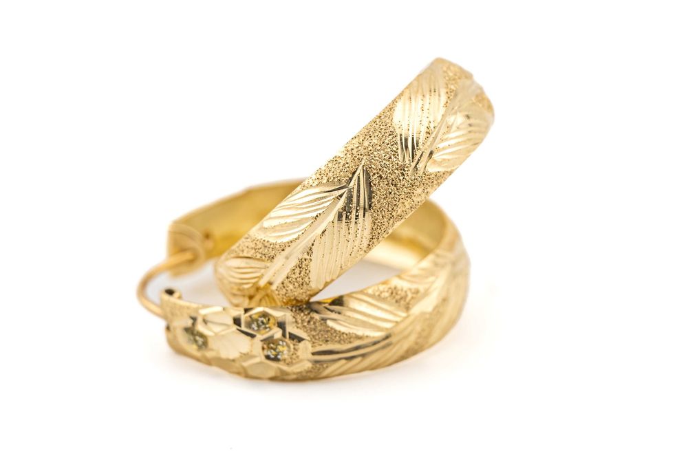 Wspaniałe pięknie zdobione kolczyki koła z wzorami złoto 585