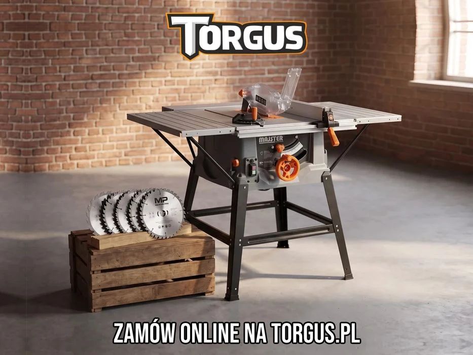 NOWA Piła Stołowa 3,4 kW Krajzega Majster PRO MP-0001 + 6 Tarcz Widiowych 250mm Cyrkularka Pilarka Tarczowa do Drewna Soft Start 4 Blaty FAKTURA