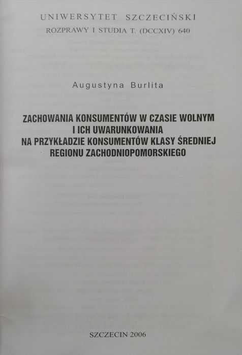 Książka "Zachowania konsumentów w czasie wolnym" A. Burlita